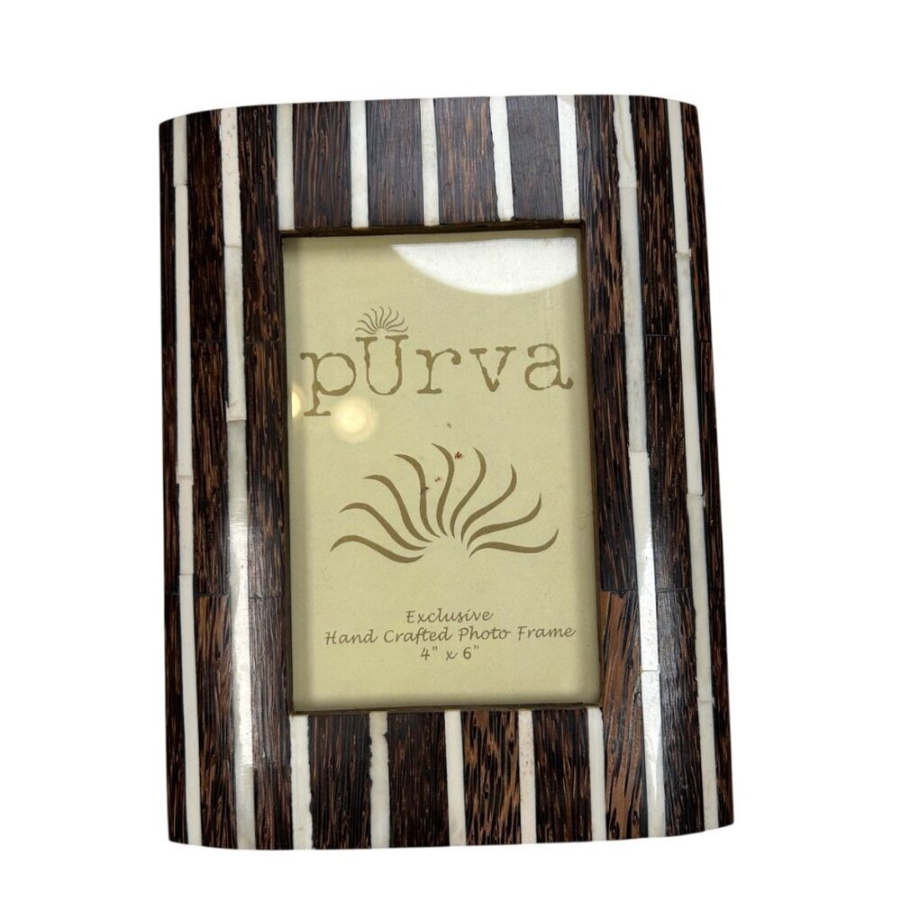 Purva Hand Crafted Photo Picture Frame Teak Bone 4x6 Coastal